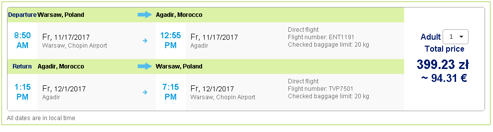 Билеты Варшава - Агадир